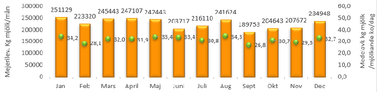 Diagram: Mejerileverans månad för månad